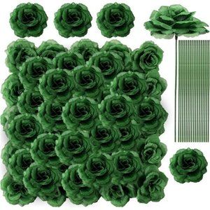 100 Pcs Flowers Long Stem Artificial Rose Flowers Emerald Roses Fake Faux Roses